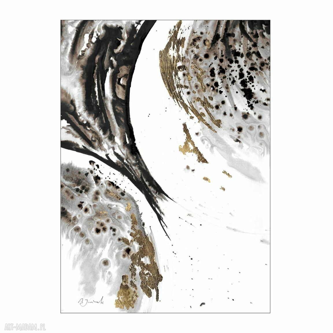 Autorska grafika „Uniwersum” malowana i złocona ręcznie 50x35 cm