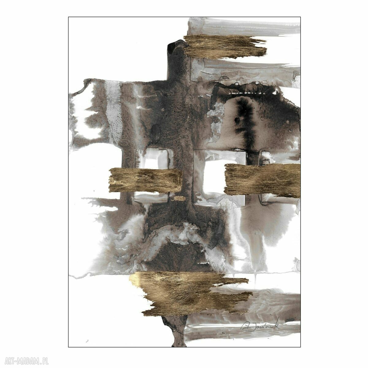 Abstrakcja z cyklu „Prześwity” ręcznie malowana i złocona - 42 cm x 30 cm