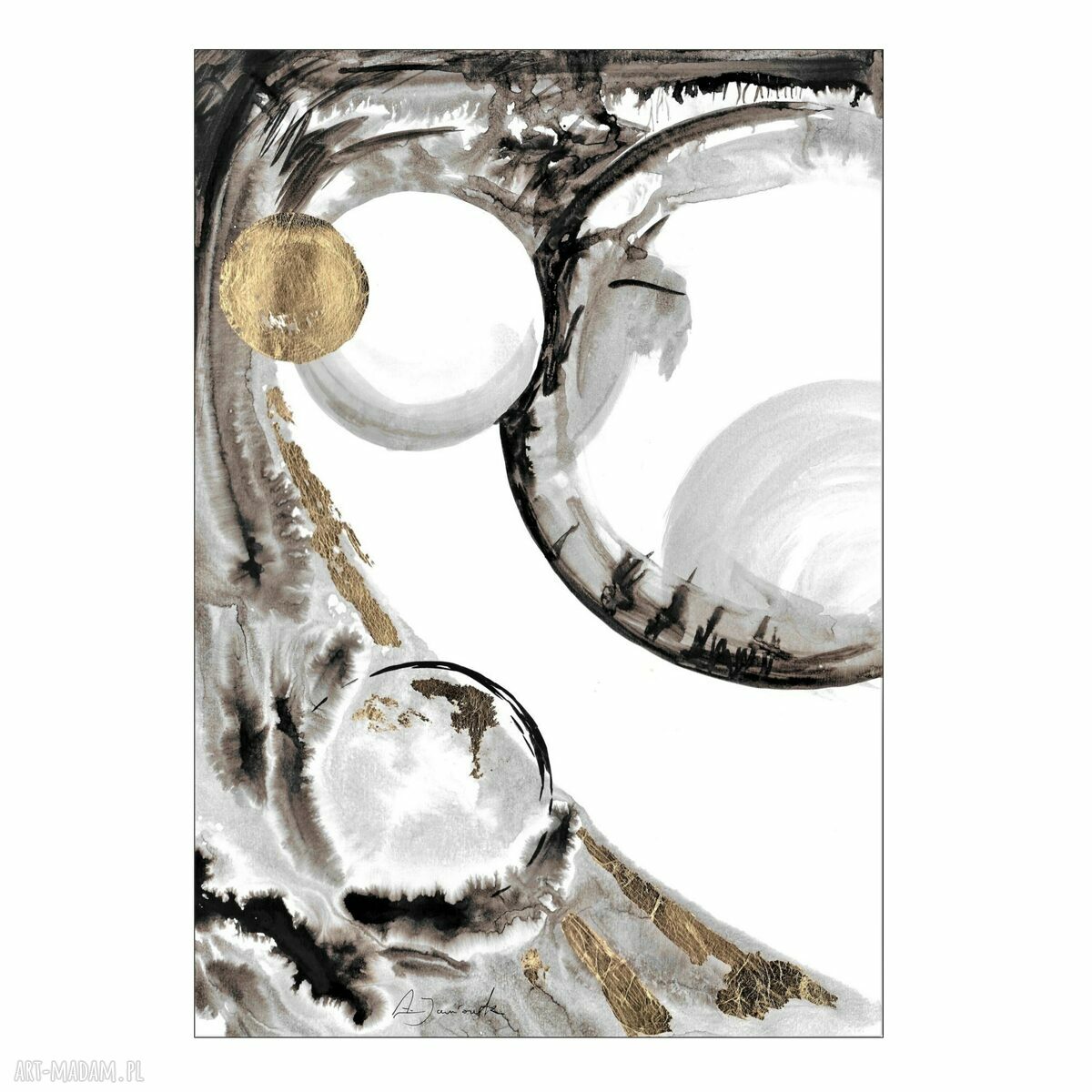 Autorska grafika „Uniwersum” malowana i złocona ręcznie - 50 x 35 cm
