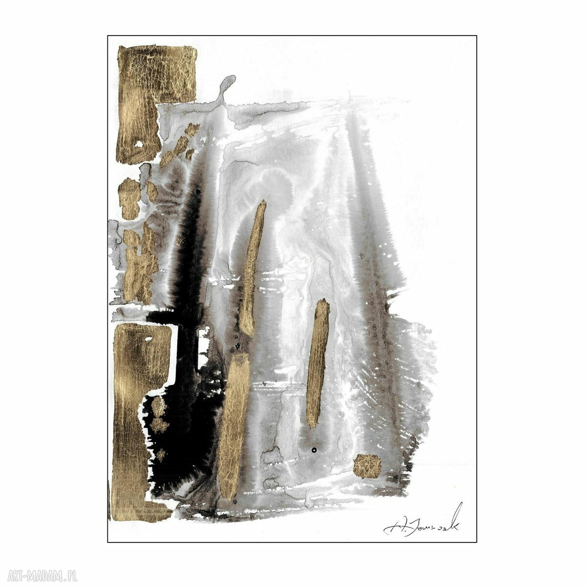 Grafika z cyklu „Przebłyski” ręcznie malowana i złocona 30x40 cm