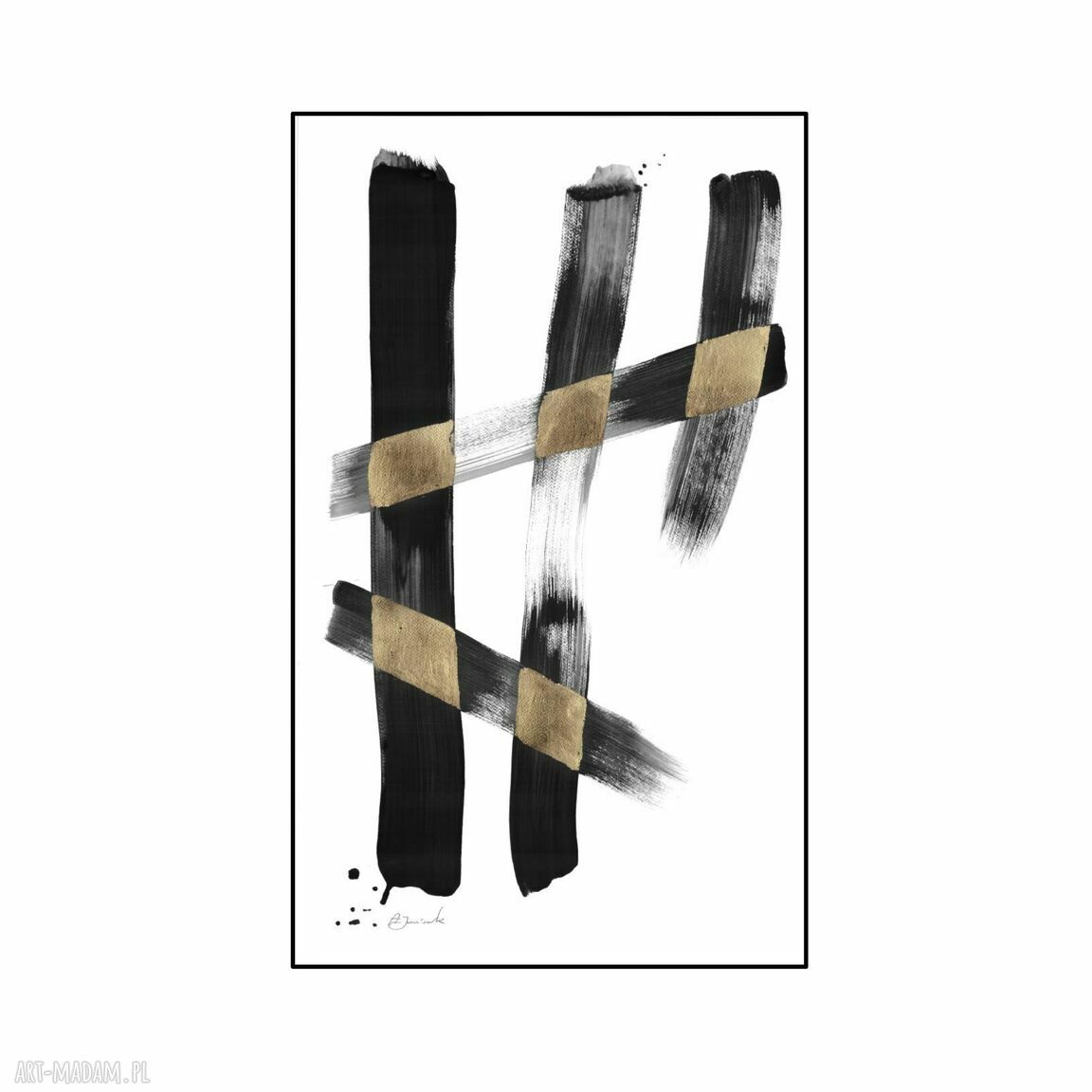Grafika z cyklu „Prześwity” - czarny tusz i złote płatki, 75 x 45 cm