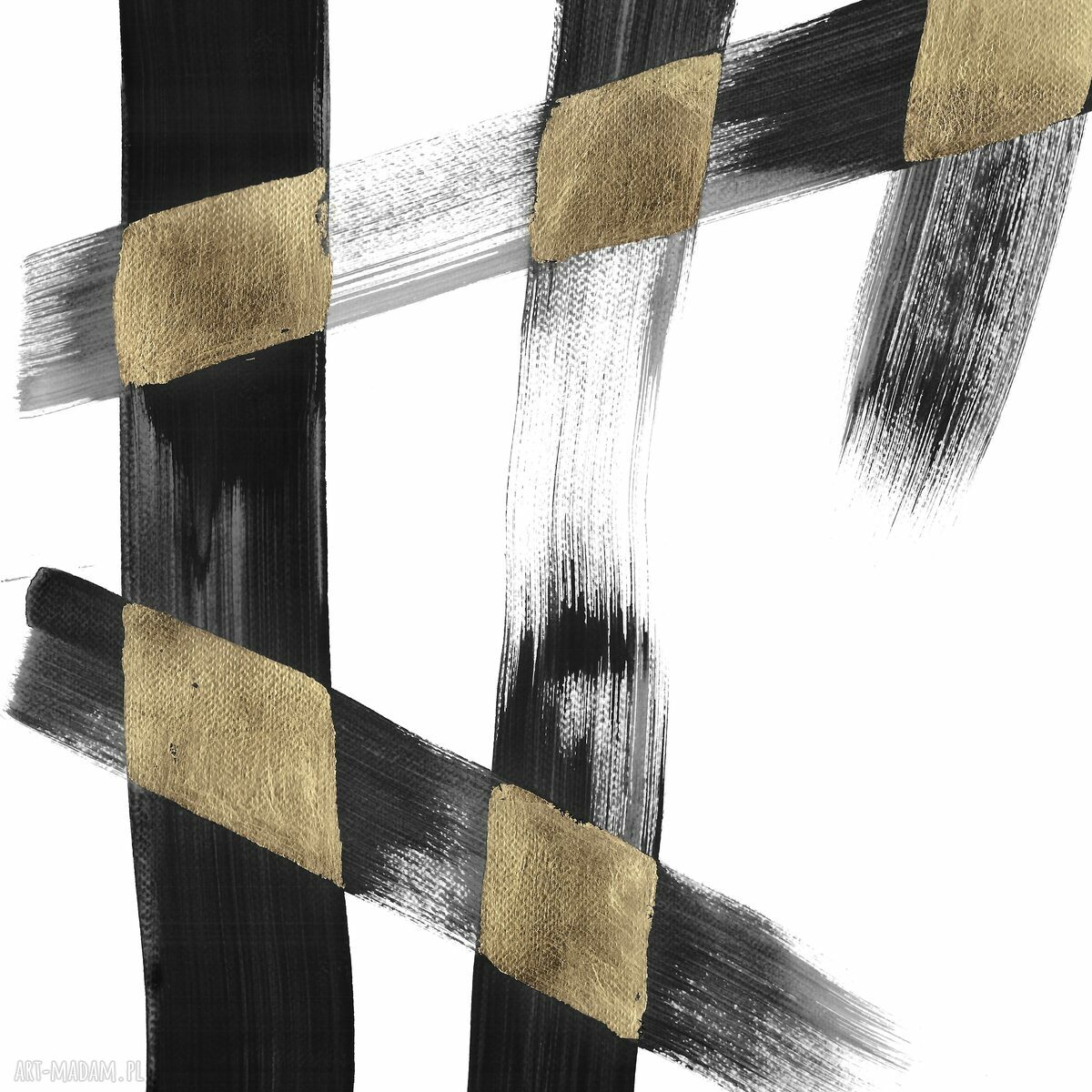 Grafika z cyklu „Prześwity” - czarny tusz i złote płatki, 75 x 45 cm