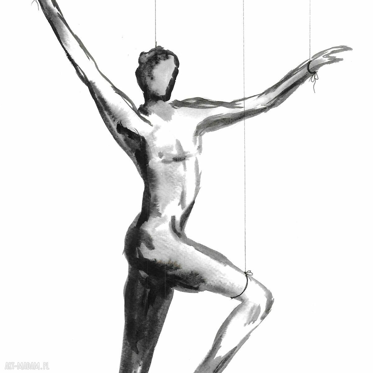 Dyptyk „Marionetki” malowany ręcznie - 2 x 26 x 75 cm