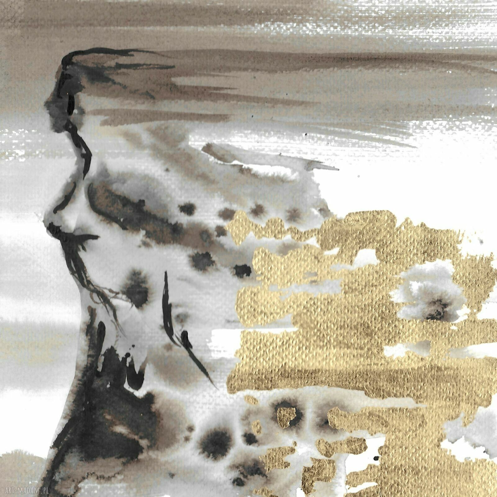 Grafika z cyklu „Ona i On” malowana i złocona ręcznie - dyptyk 2 x (40x20 cm)