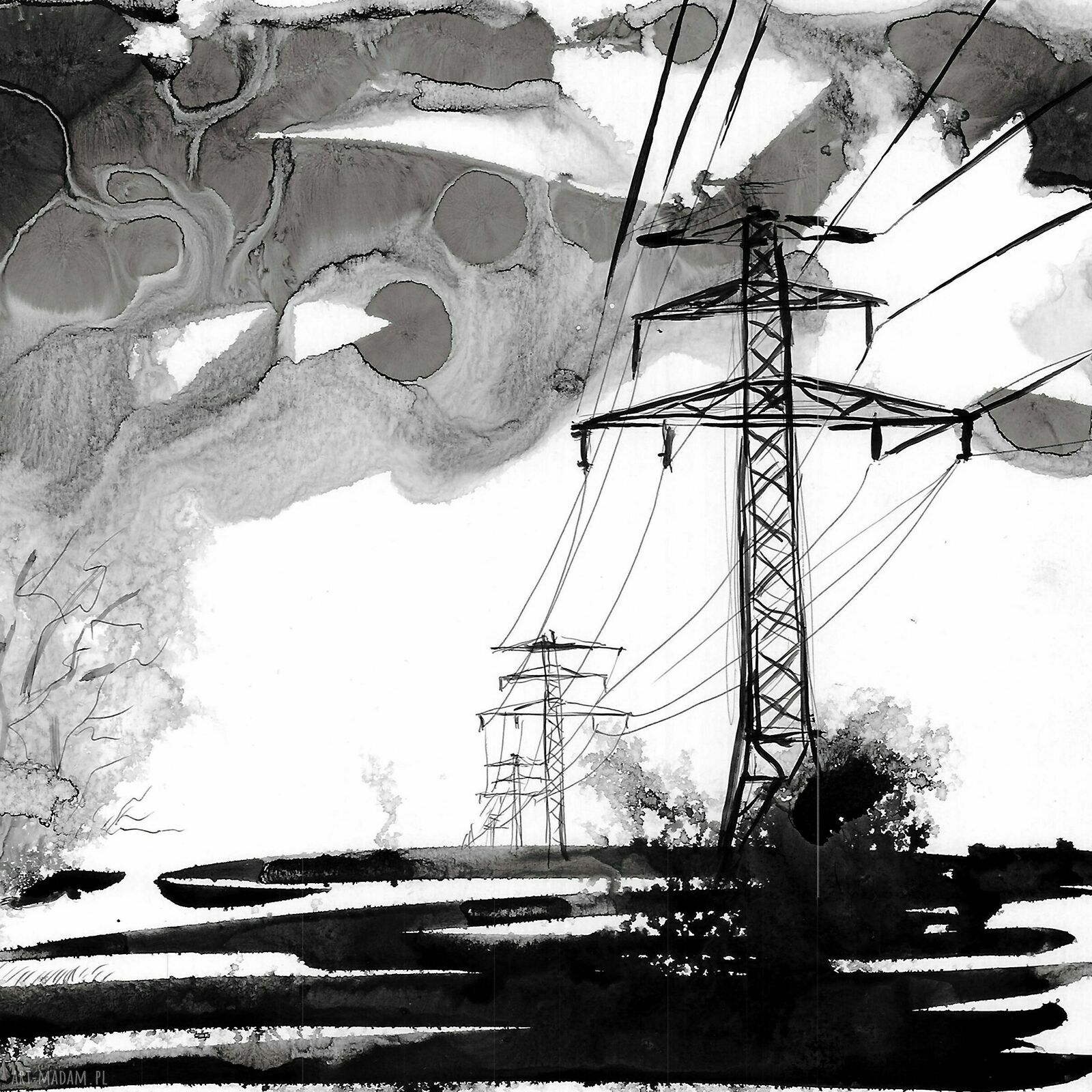 Grafika z cyklu „Pejzaże industrialne” - black ink art, 30x21 cm (pojedynczy egzemplarz)