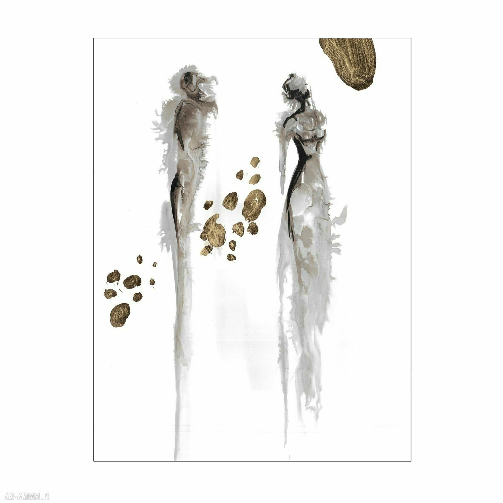 Z cyklu "Obecność" - grafika kobieta i para 30 x 40 cm, ręcznie malowana i złocona
