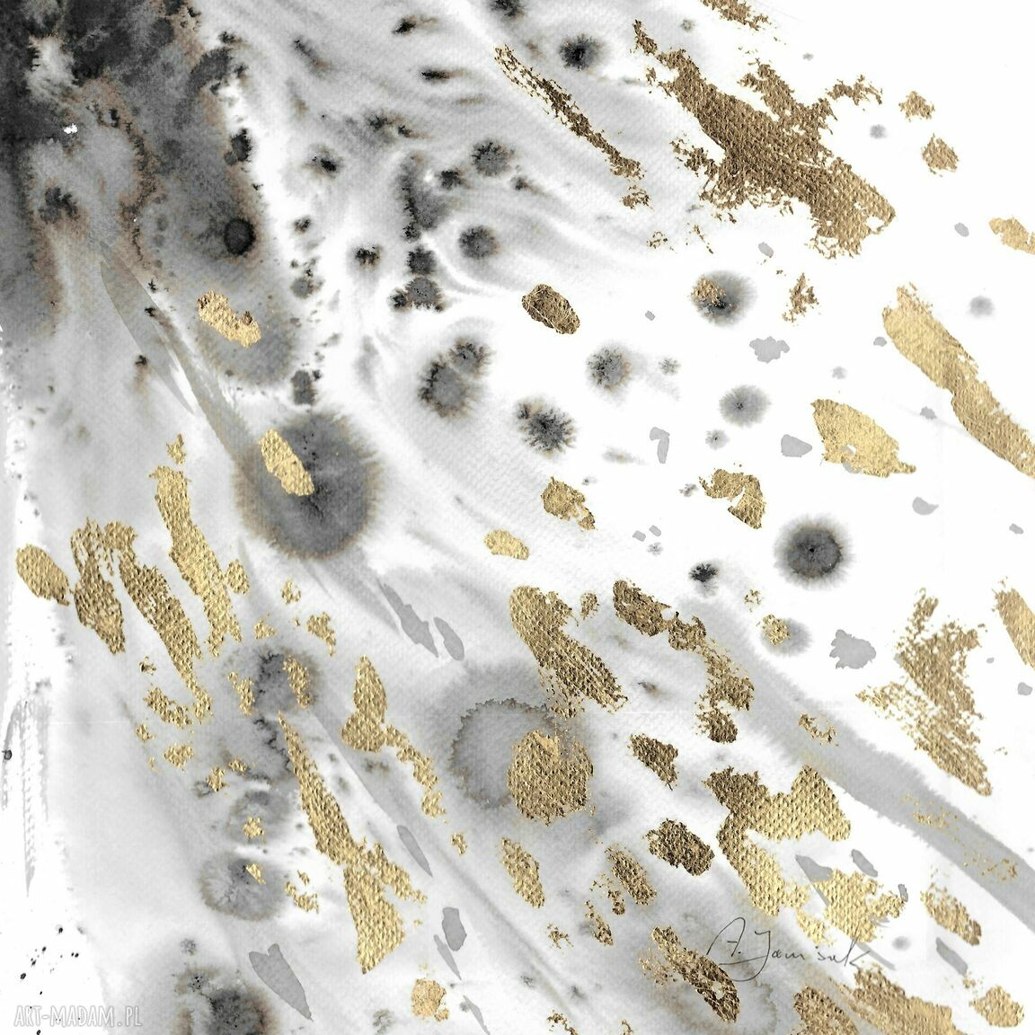 Grafika z cyklu „Razem” malowana i złocona ręcznie - 75 x 52,5 cm