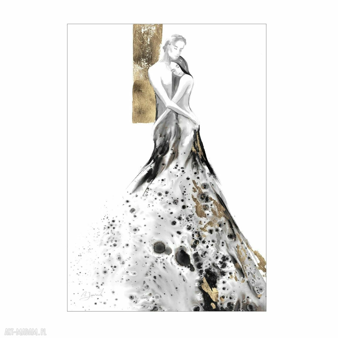 Grafika z cyklu „Razem” malowana i złocona ręcznie - 75 x 52,5 cm