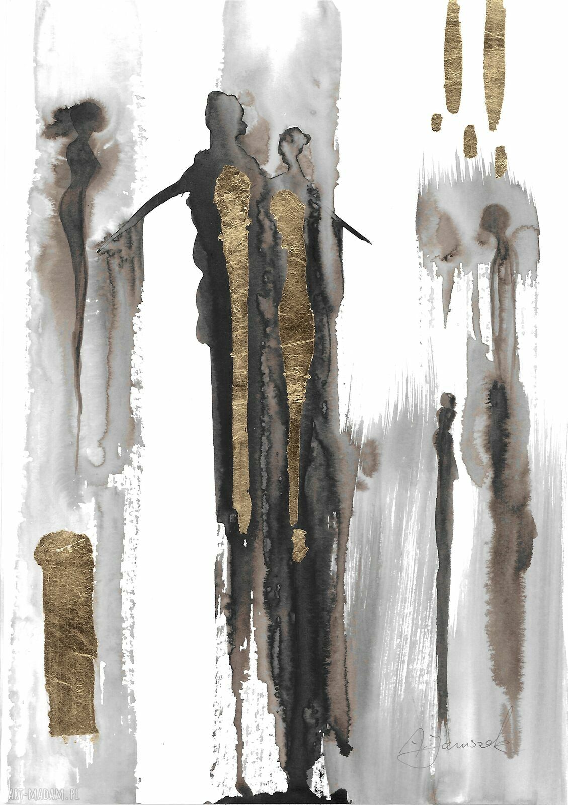„Obecność” - ręcznie malowana i złocona grafika 30x21 cm