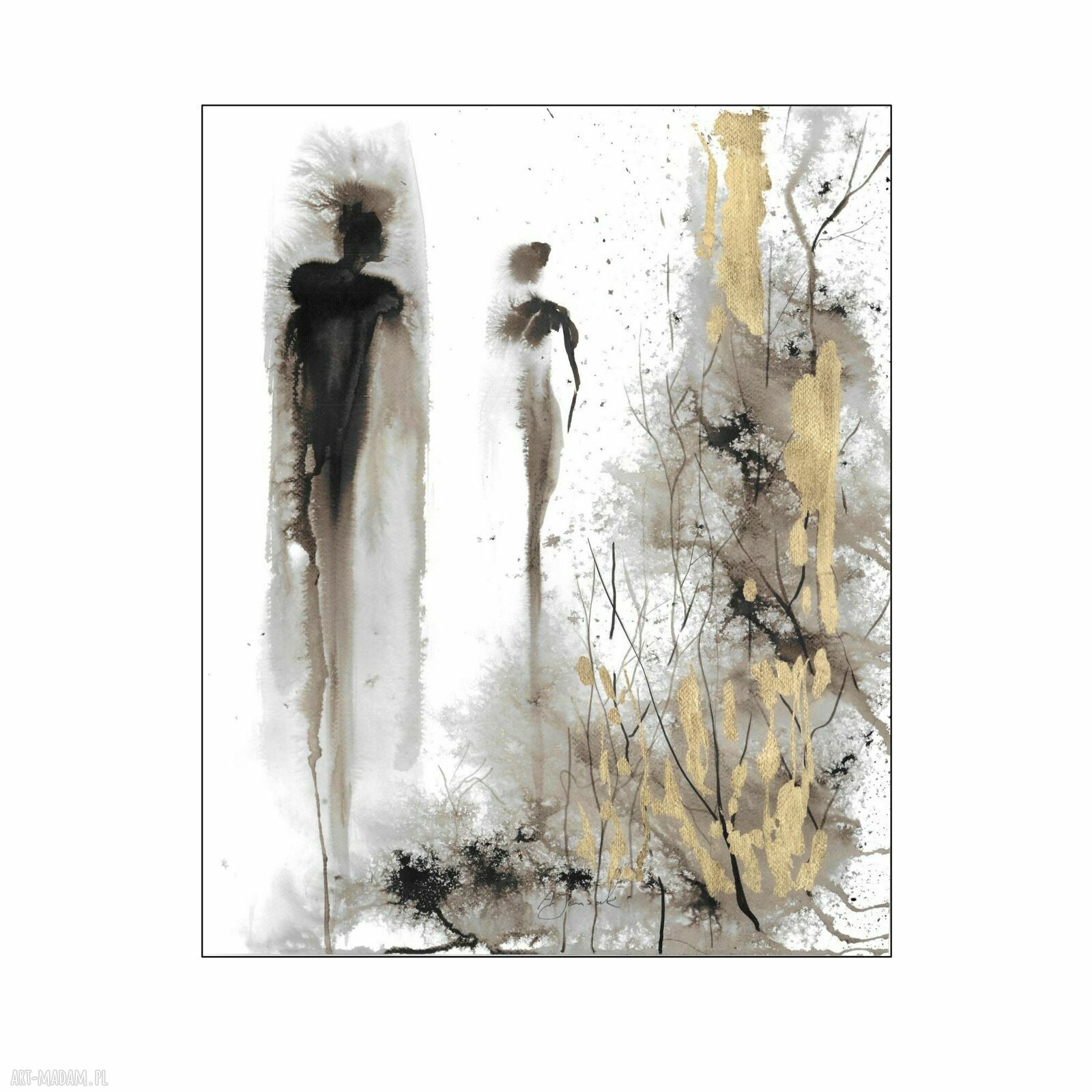 Grafika „Ona i On” - ręcznie malowana i złocona, 50 x 40 cm