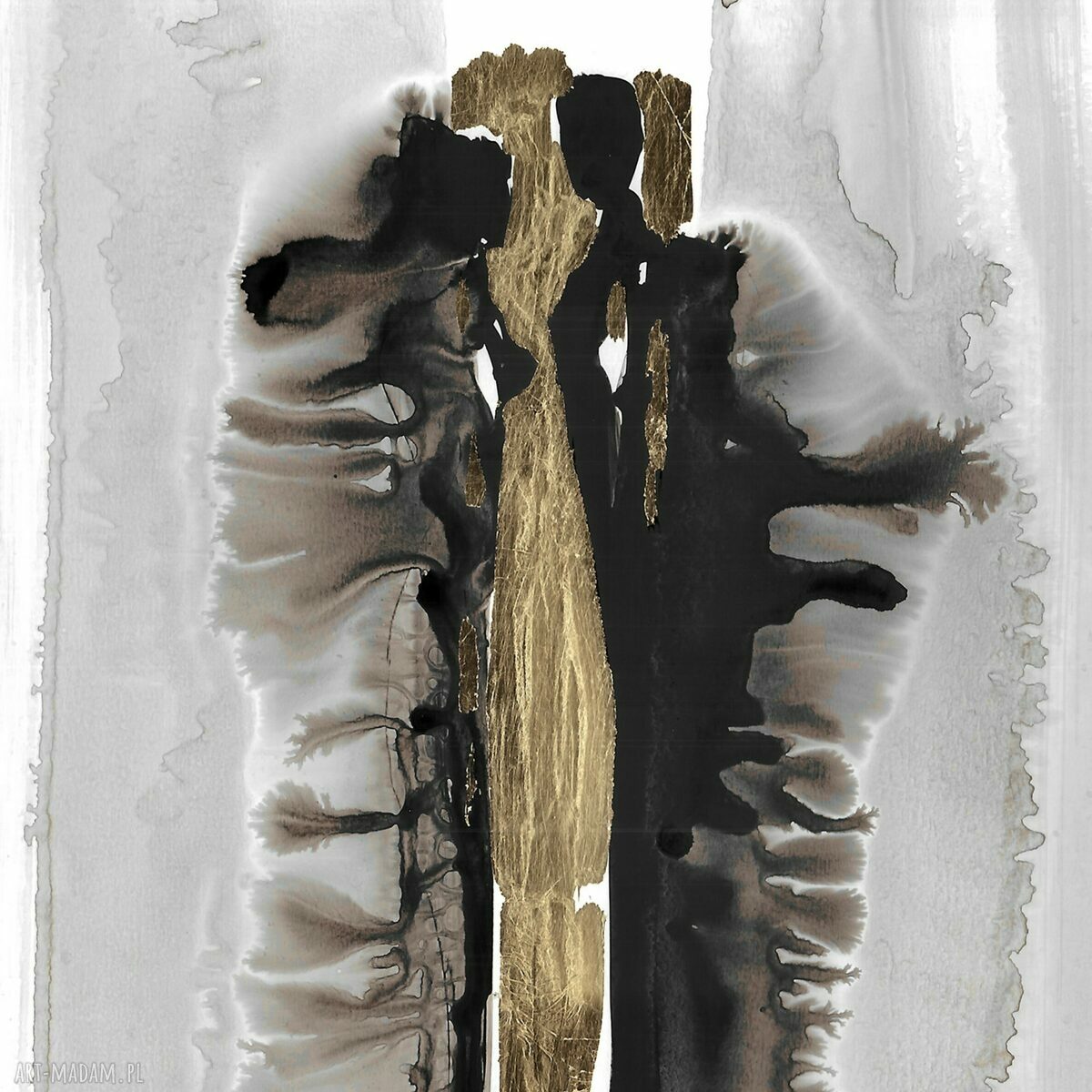 Grafika „Razem” - abstrakcja ręcznie malowana i złocona szlagmetalem (52x75 cm)
