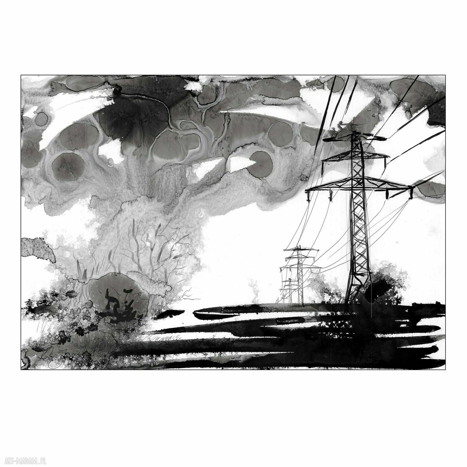 Grafika z cyklu „Pejzaże industrialne” - black ink art, 30x21 cm (pojedynczy egzemplarz)