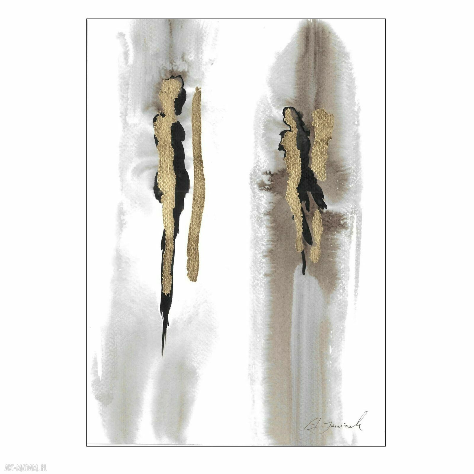 Grafika z cyklu „Przenikanie” 30x21 cm - złoto, biel i szarość