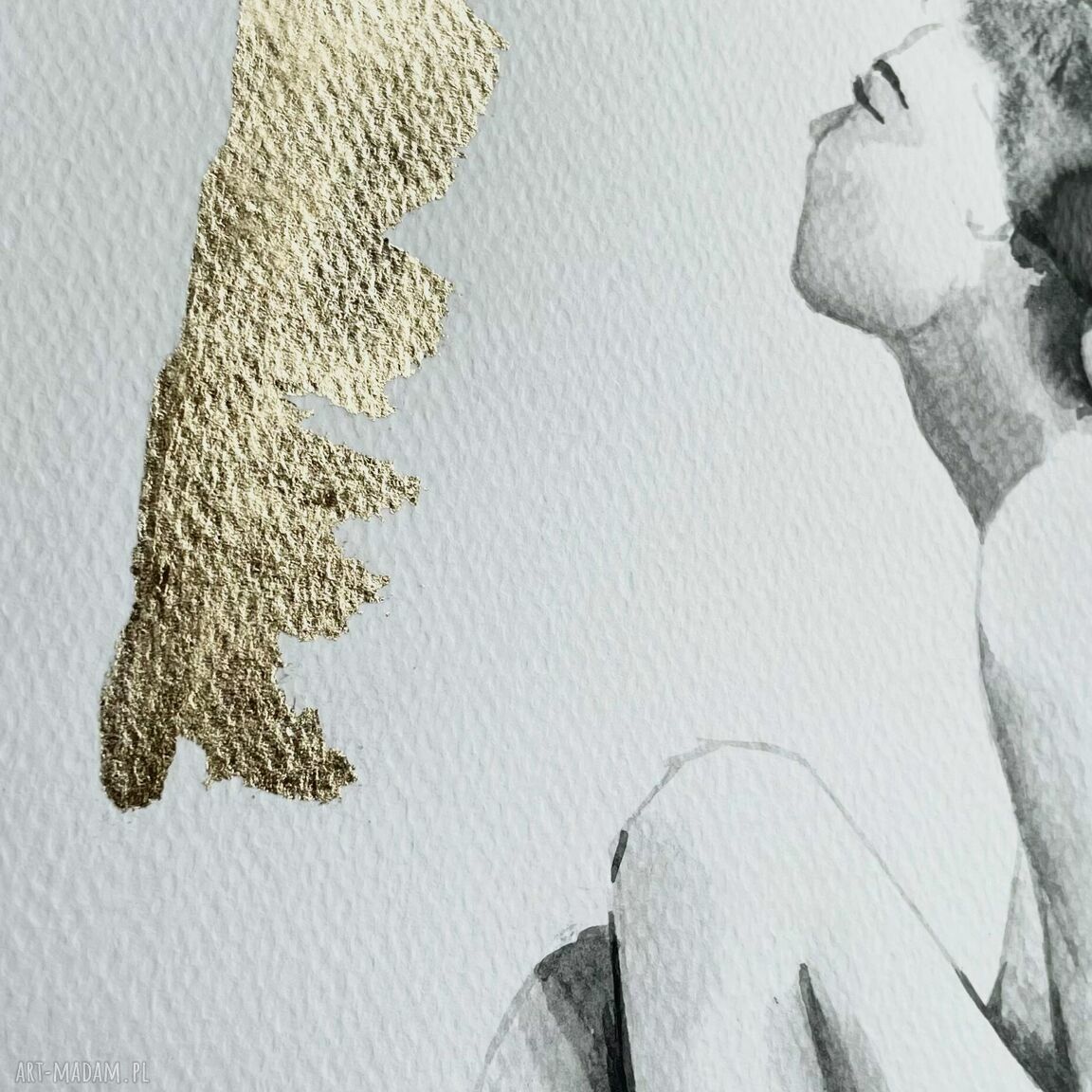 Grafika z cyklu „Ona” ręcznie malowana i złocona - 30 x 42 cm