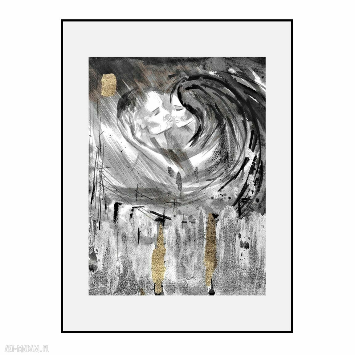 Grafika „RAZEM” srebrzona i złocona 30 x 40 cm
