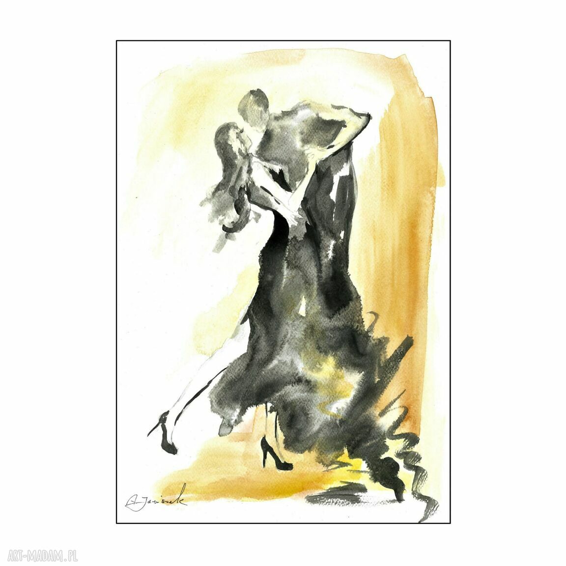 Grafika akwarelowa „Dance, dance” - tańcząca para 42 x 30 cm (prezent dla kobiety)