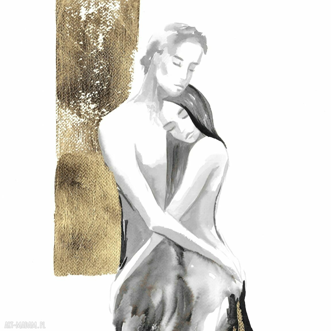 Grafika z cyklu „Razem” malowana i złocona ręcznie - 75 x 52,5 cm
