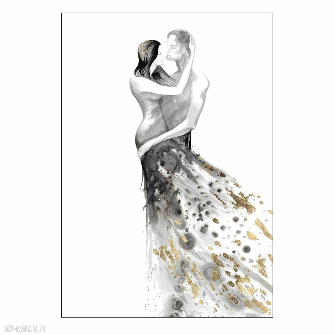 Grafika z cyklu „Razem” malowana i złocona ręcznie - 75 x 52,5 cm
