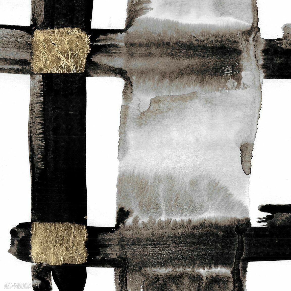 Grafika abstrakcyjna „Przebłyski” 30x40 cm - malowana i złocona ręcznie