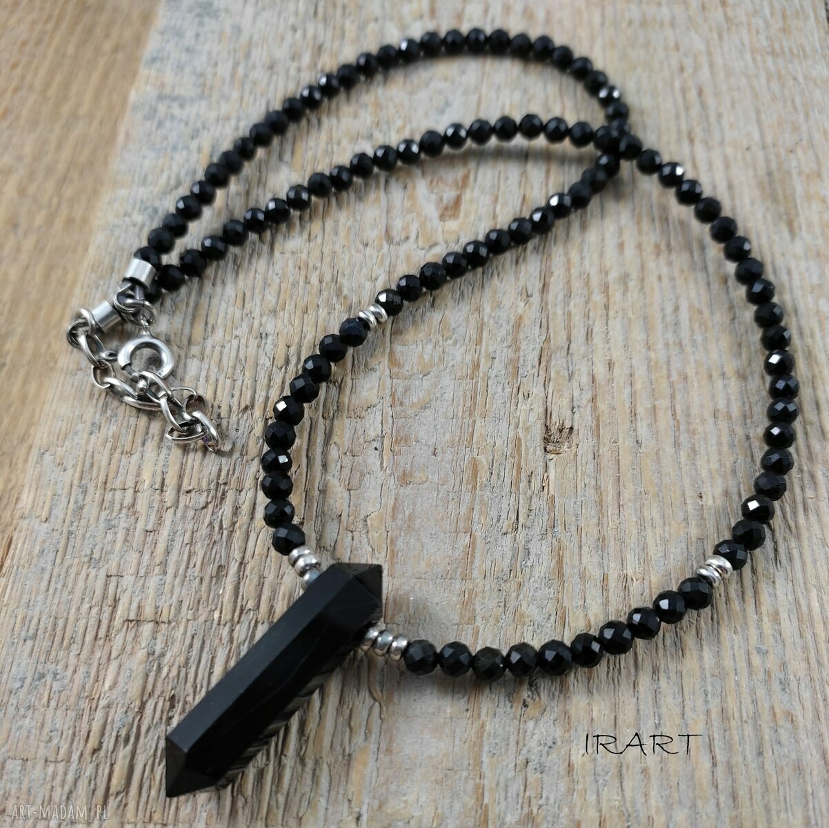Naszyjnik z onyksu i czarnego turmalinu - srebro 925 oksydowane, Irart (handmade)