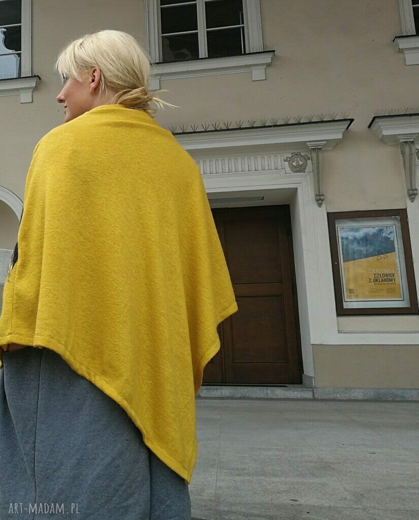 Musztardowe poncho z dzianiny wełnianej (ręcznie filcowane)