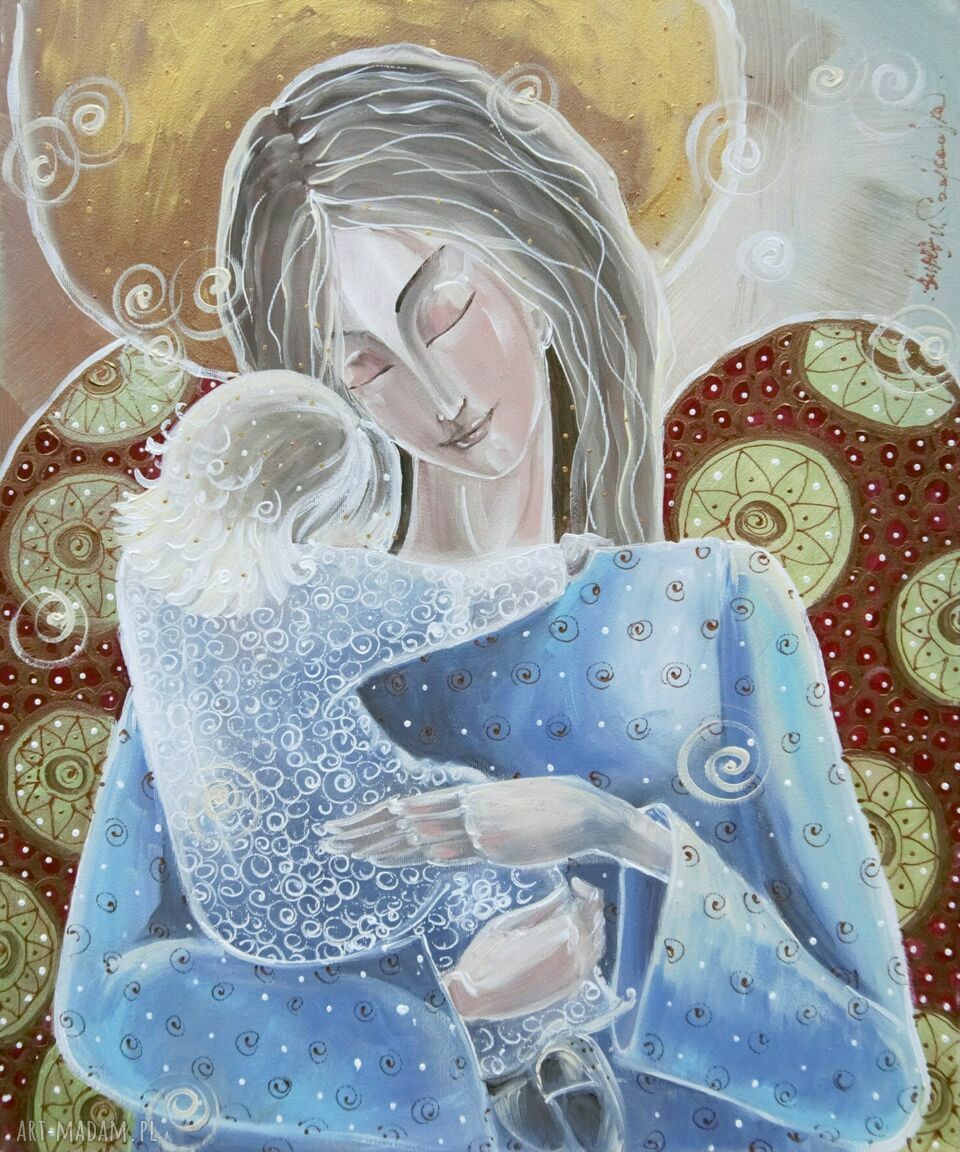 Obraz Anioł z dzieckiem - Giclee na płótnie Canvas