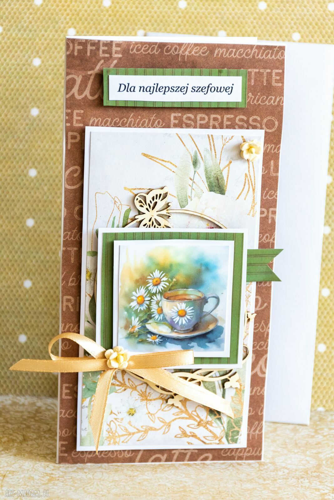 Kartka z filiżanką dla najlepszej szefowej - ręcznie robiona (scrapbooking) z kopertą