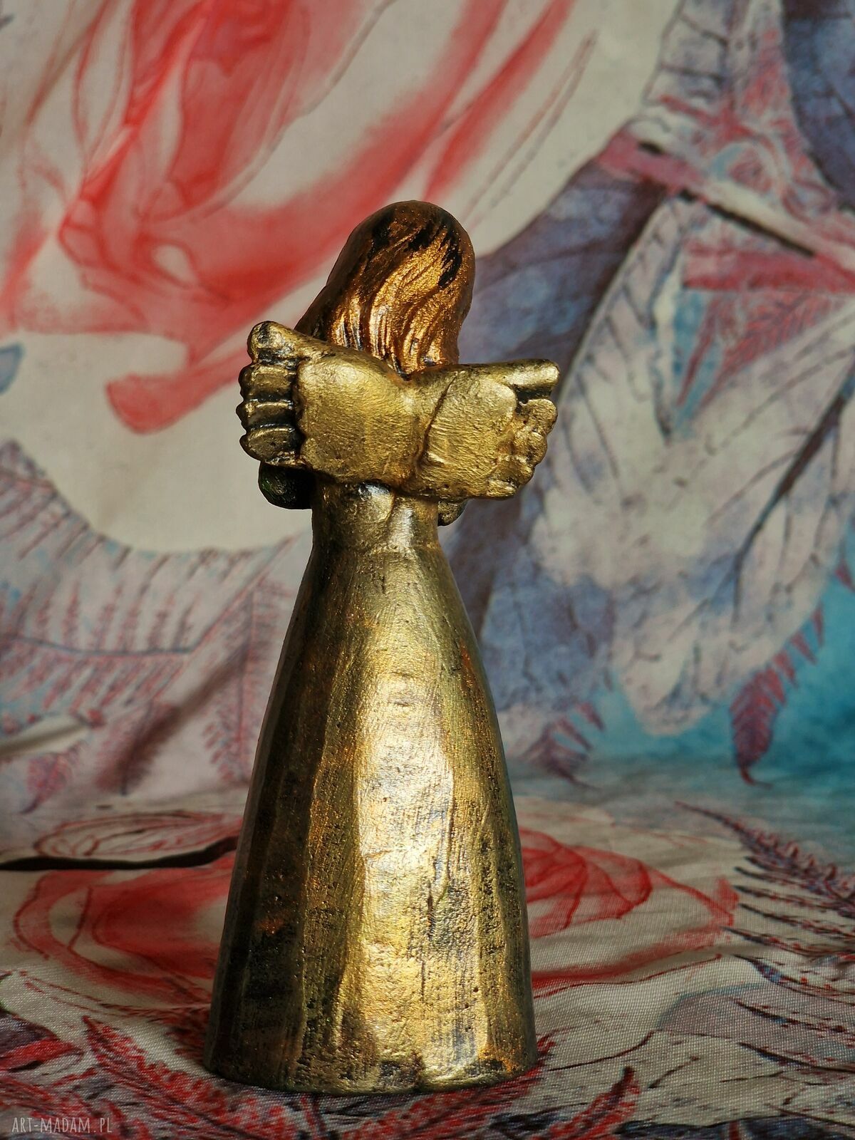 Rzeźba z gipsu Anioł Czułości w kolorze złotym - 11,6 cm