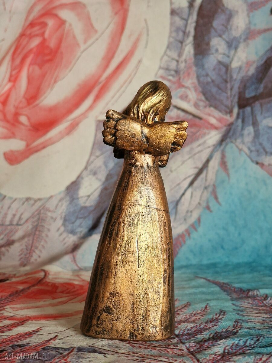 Rzeźba z gipsu - Anioł Nadziei złoty 13,5 cm