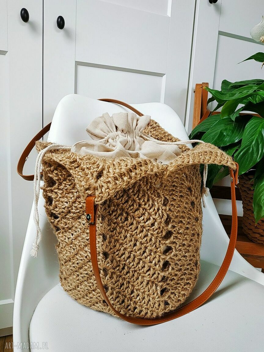 Torba z juty na ramię Tulip Bag z lnianym woreczkiem