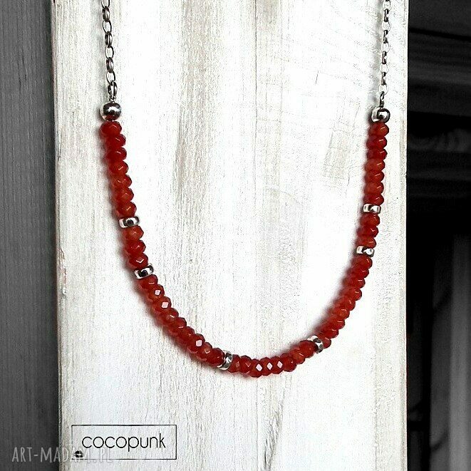 Karneole srebro delikatny naszyjnik nowoczesny oksydowany