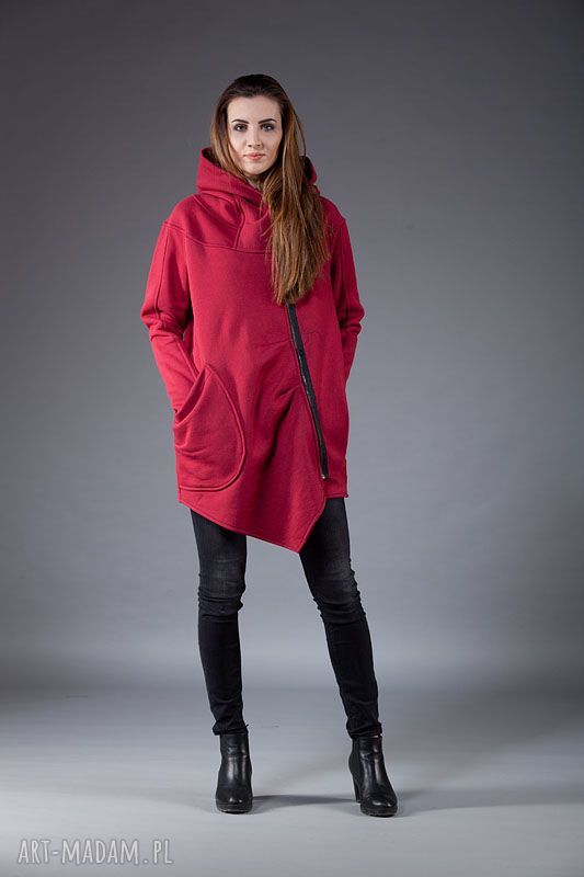 Asymetryczna bluza Ashmita z kapturem i zamkiem - NavahoClothing