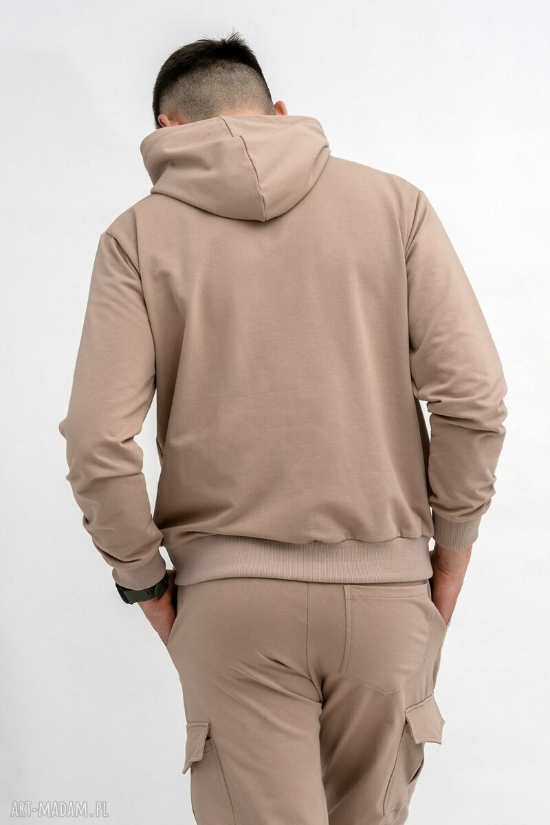 Bluza z kapturem męska „No Limits No Excuses” capucino - ręczne wykonanie