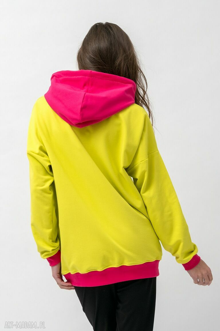 Bluza z kapturem damska 'Kolorowo mi' limonka - ręcznie robiona