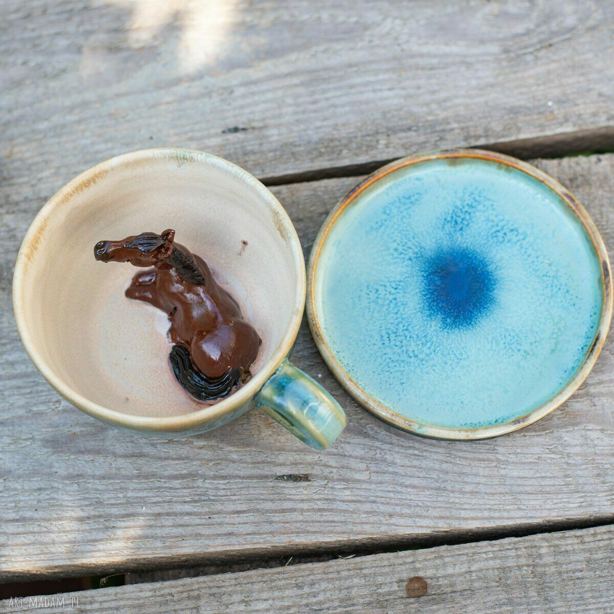 Filiżanka z koniem - ręcznie wytoczone ceramika Azul Horse (ok 340 ml)