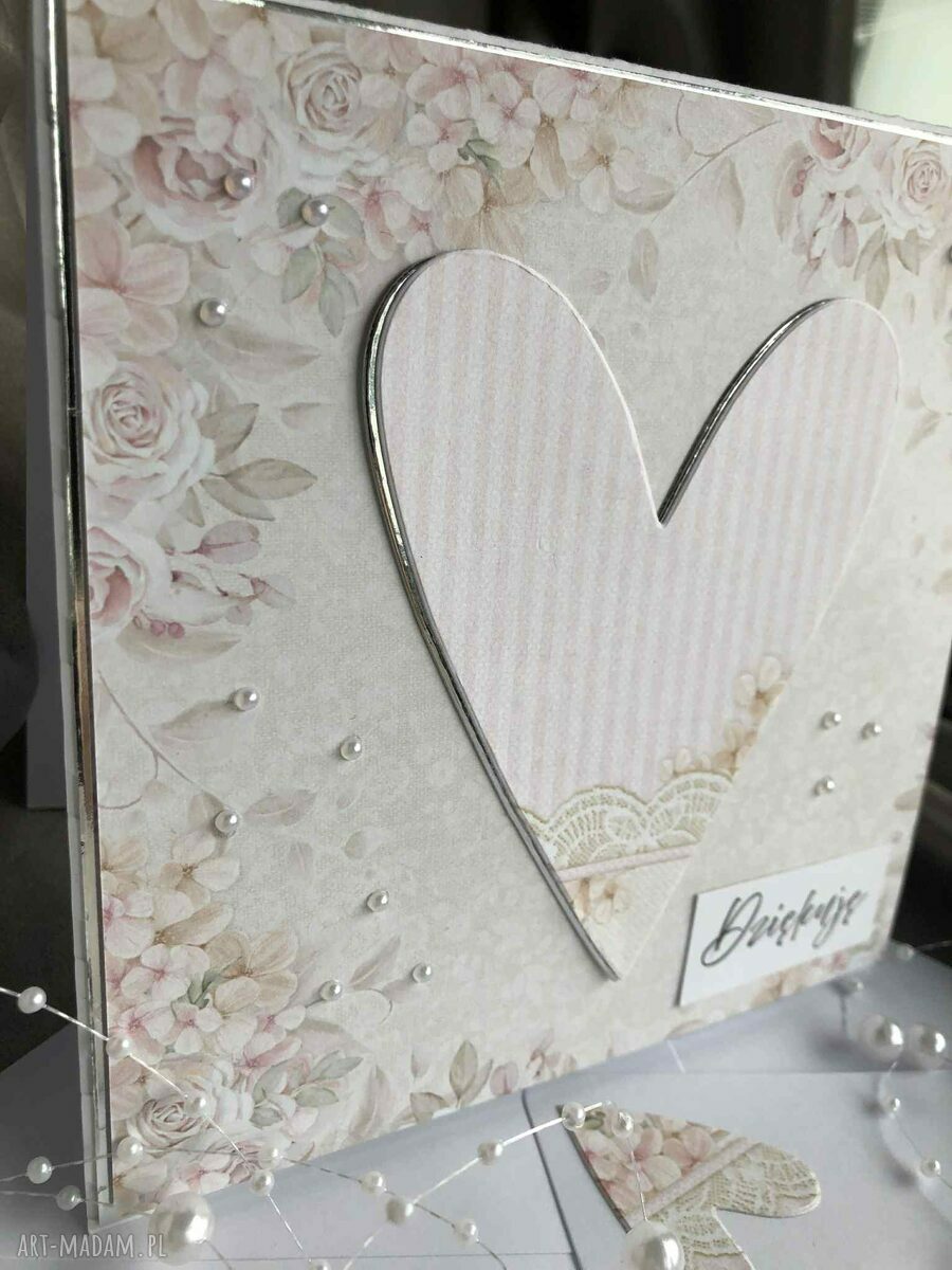 Kartka z kopertą „Dziękuję” - podziękowanie i życzenia w stylu scrapbooking (14 x 14 cm)