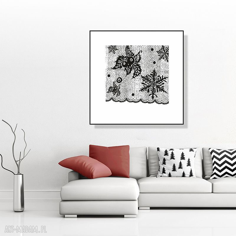 Tryptyk z koronki 30x30 cm - czarno-biały plakat artystyczny