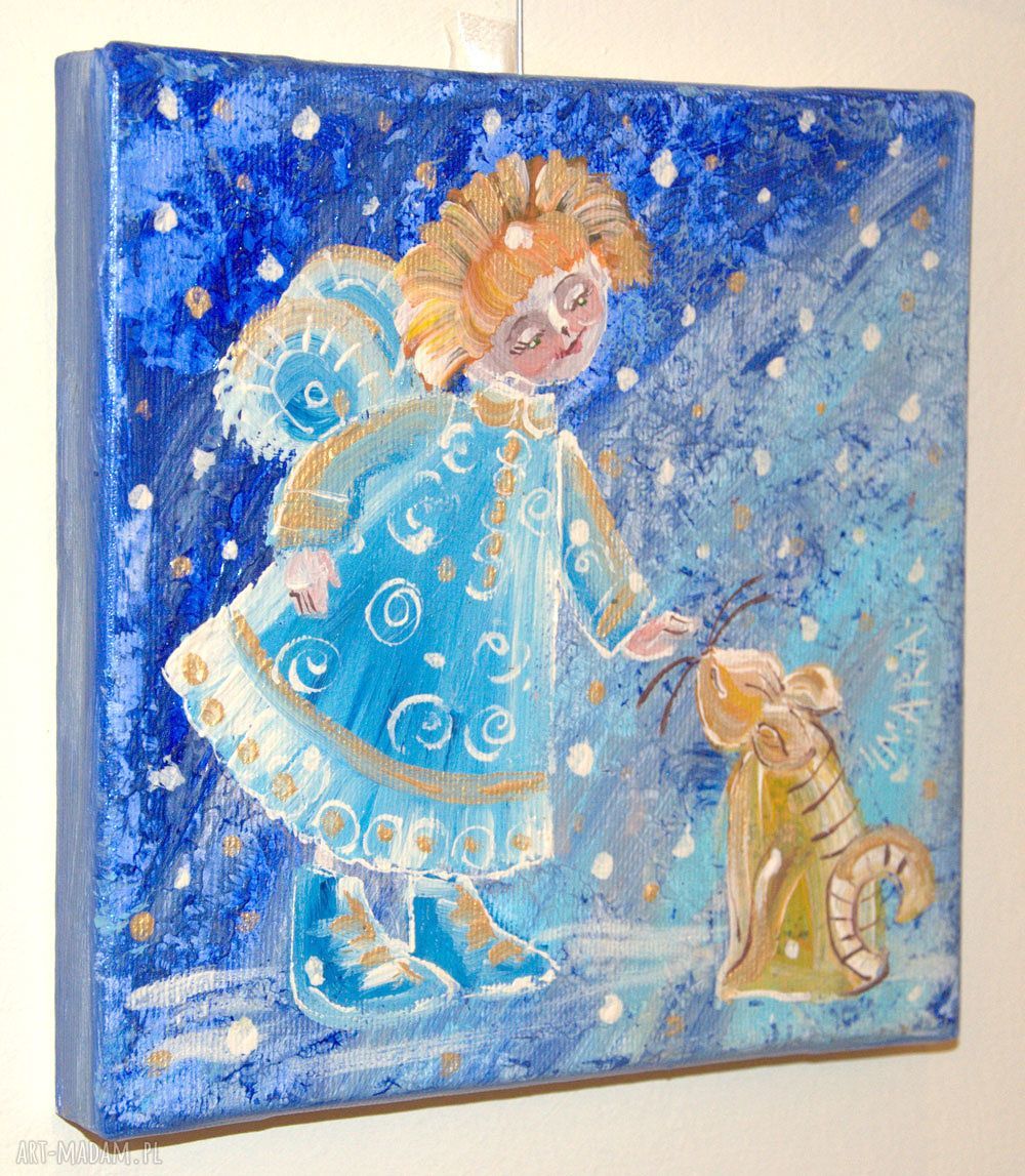 Aniołek z kotką - obraz na płótnie canvas 35x35 cm