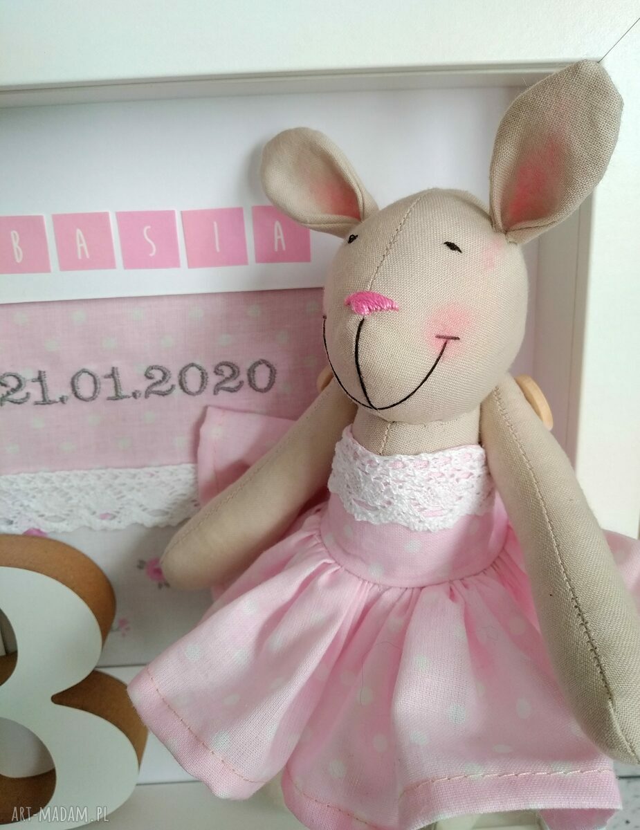 Metryczka z króliczkiem na chrzest - personalizowany prezent 23x23 cm