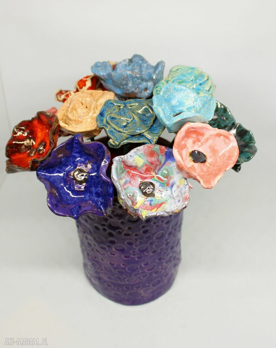 Kwiaty z ceramiki handmade - średnia ozdoba domu i ogrodu
