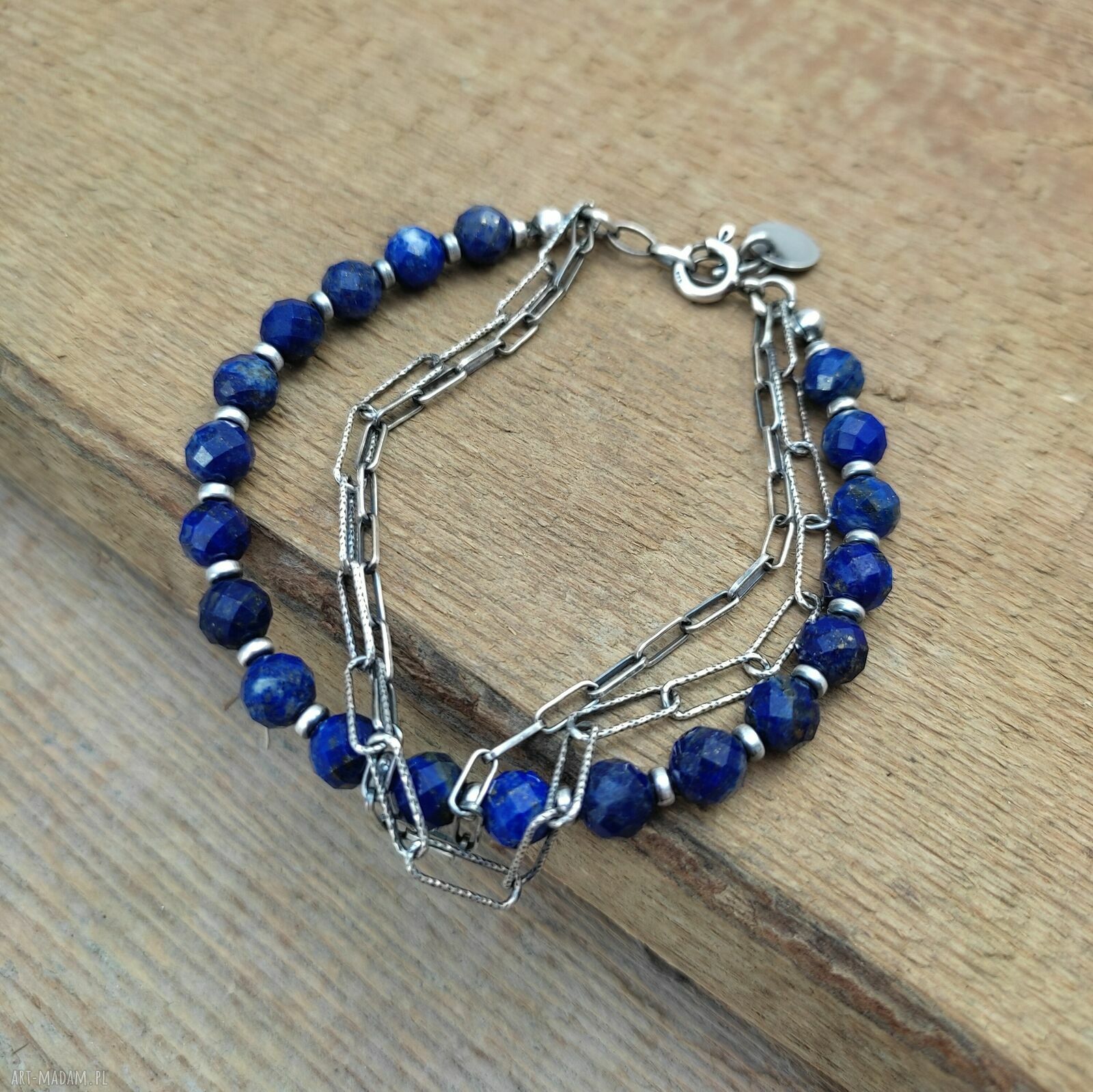 Bransoletka z lapis lazuli i srebra 925 - ręcznie robiona