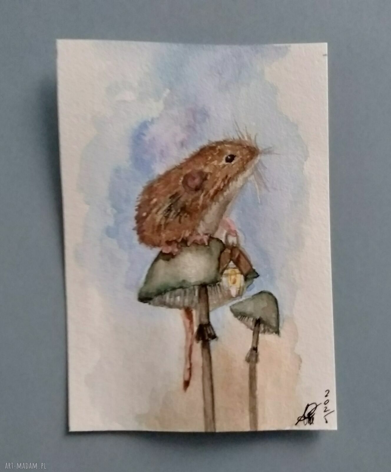 Myszka z latarenką - akwarelowa ilustracja bajkowa
