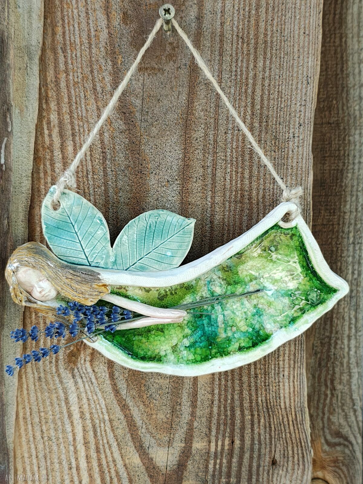 Ceramiczny aniołek z lawendą - wisząca dekoracja handmade