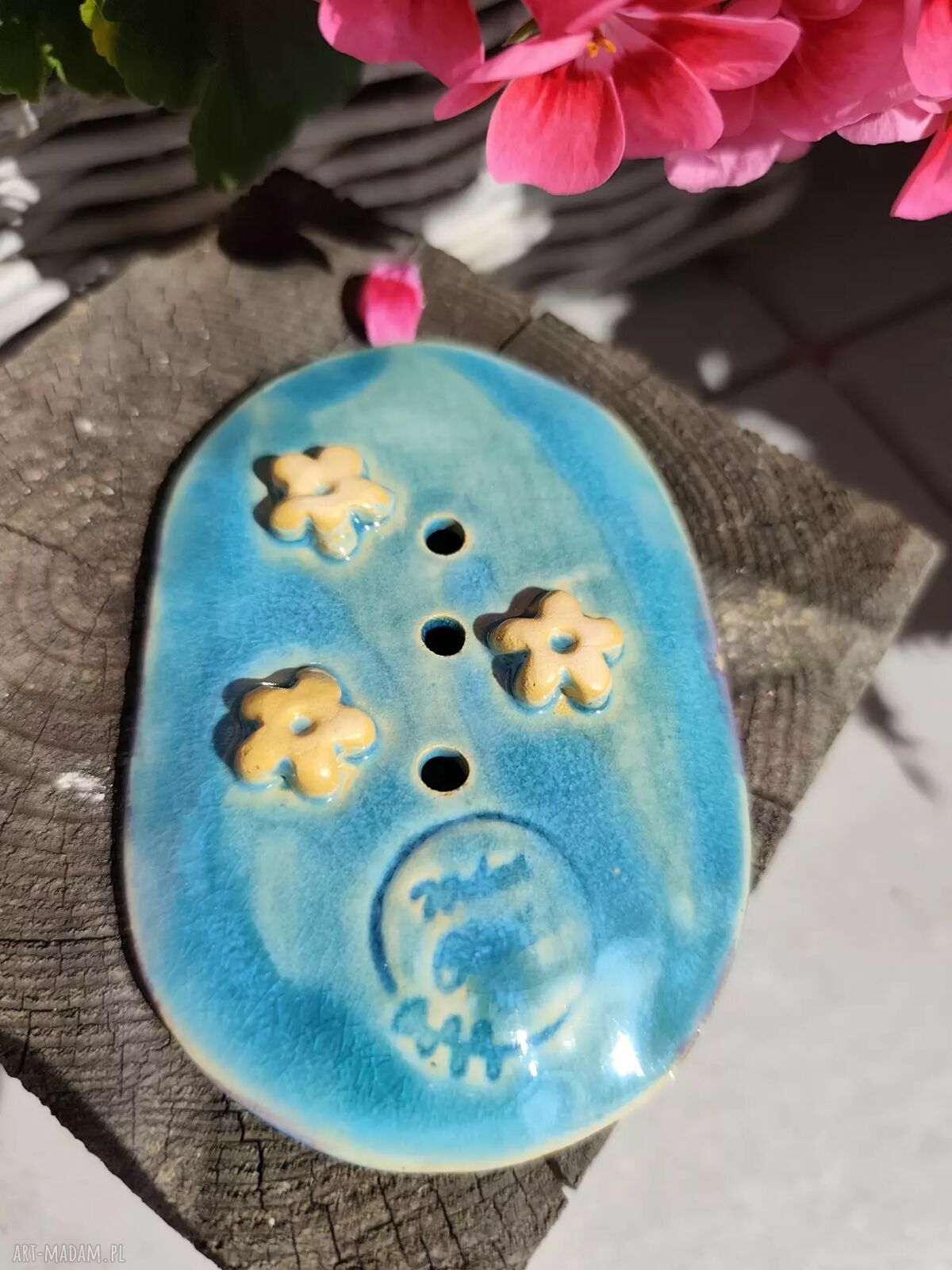 Turkusowa mydelniczka ceramiczna z lawendą - II gatunek