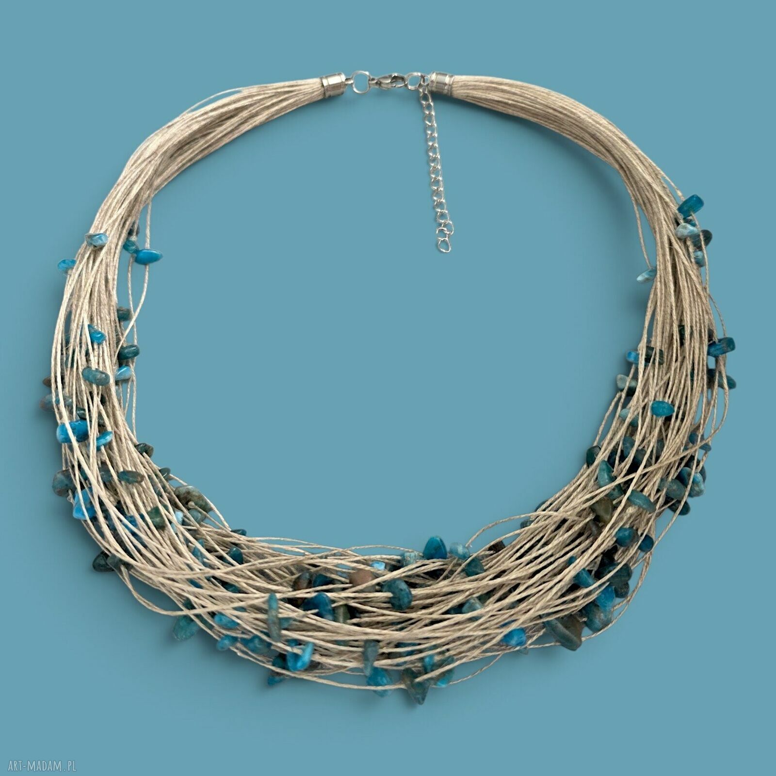 Naszyjnik z lnu z apatytem - unikatowa biżuteria handmade