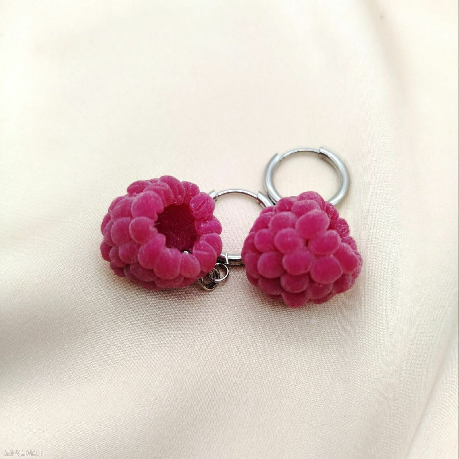 Kolczyki z malinami handmade - zapięcie angielskie ze stali 316L