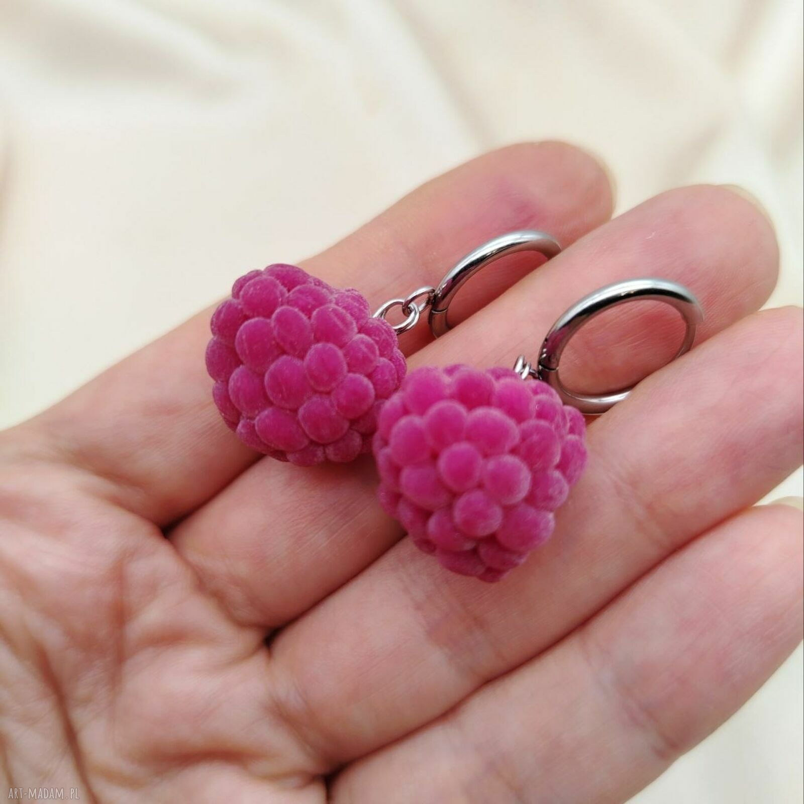 Kolczyki z malinami handmade - zapięcie angielskie ze stali 316L