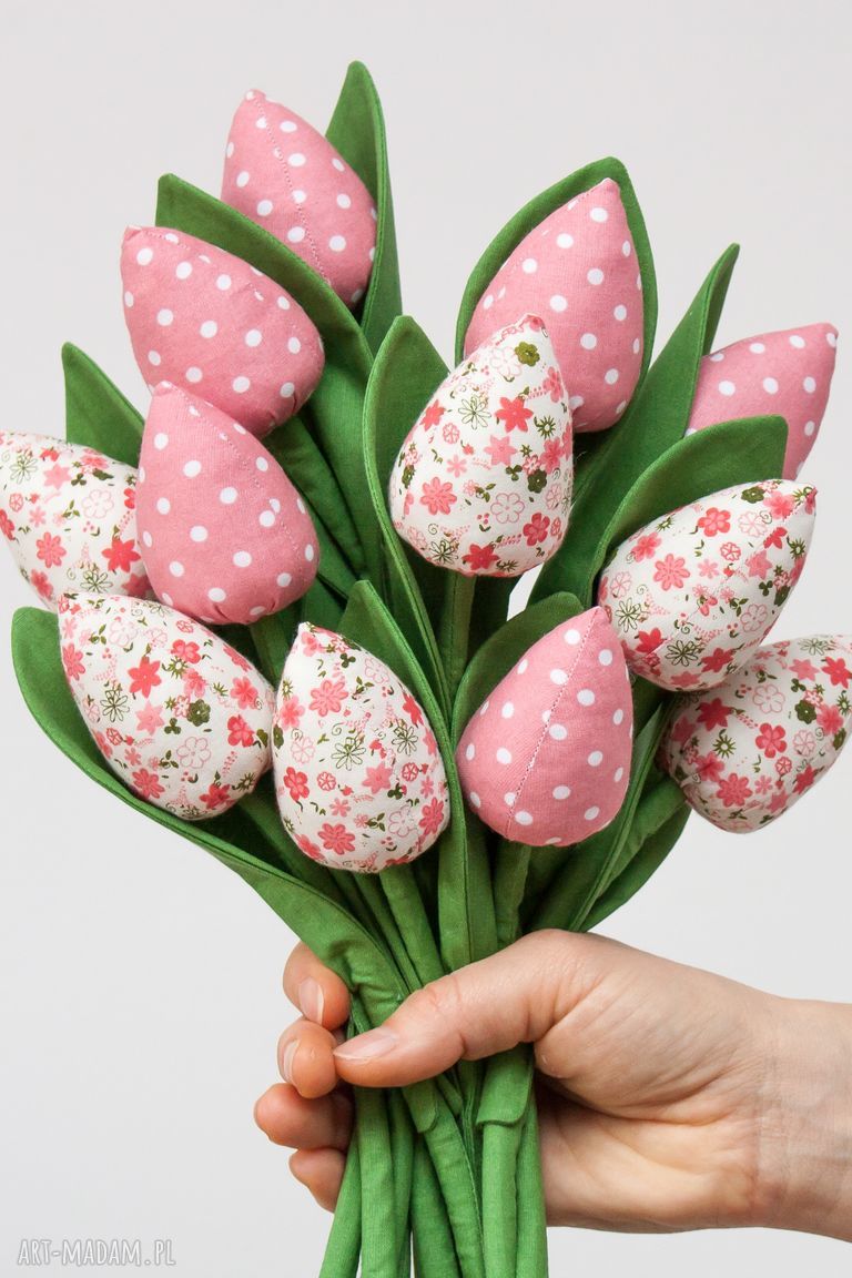 Tulipany z materiału - bukiet 12 sztuk pastelowy róż