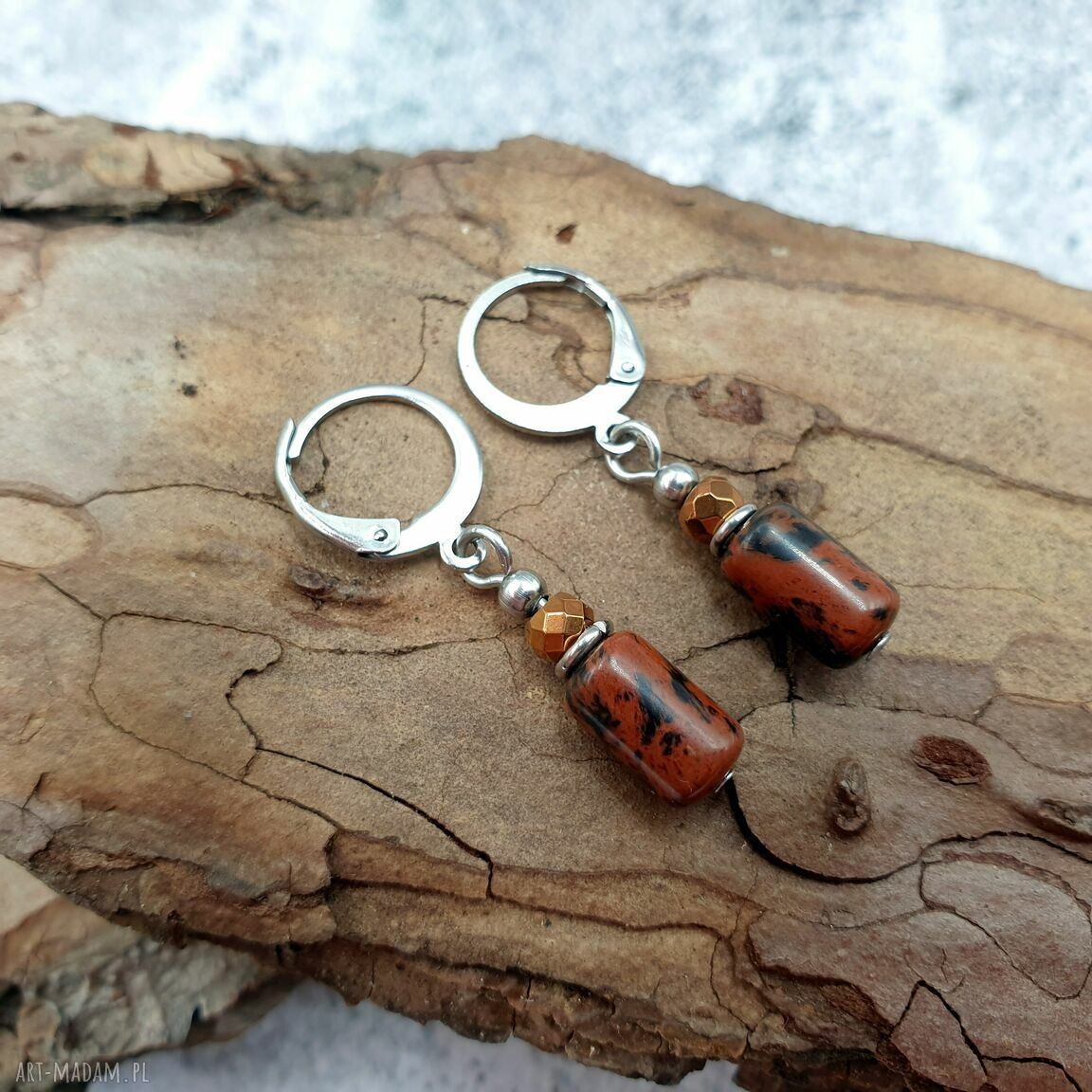 Kolczyki chainmaille z obsydianem i hematytem - jesienne