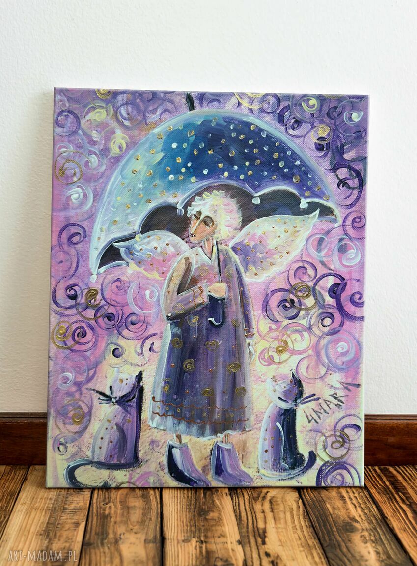 Anioł z parasolem - obraz giclee na płótnie Canvas, gotowy na ścianę
